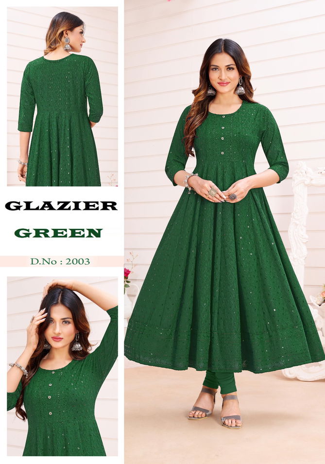 Glazier Vol 1 Fancy Rayon Wholesale Long Anarkali Kurtis Catalog